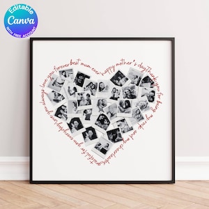 Heart Shape photo collage template, bday Gift, Mothers Day gift, Father’s Day gift, 1st Bday, family gift, affordable mother&#39;s day, template