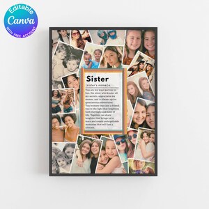 Sister definition photo collage gift sister poster custom sister gift wall art gift for sister Editable Canva template Instant download