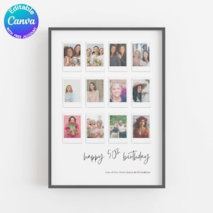 Modèle de collage photo 50e anniversaire, cadeau 50e anniversaire personnalisé pour femme, lui, maman, collage de chiffres, cadeau de famille, cadeau d'anniversaire, toile