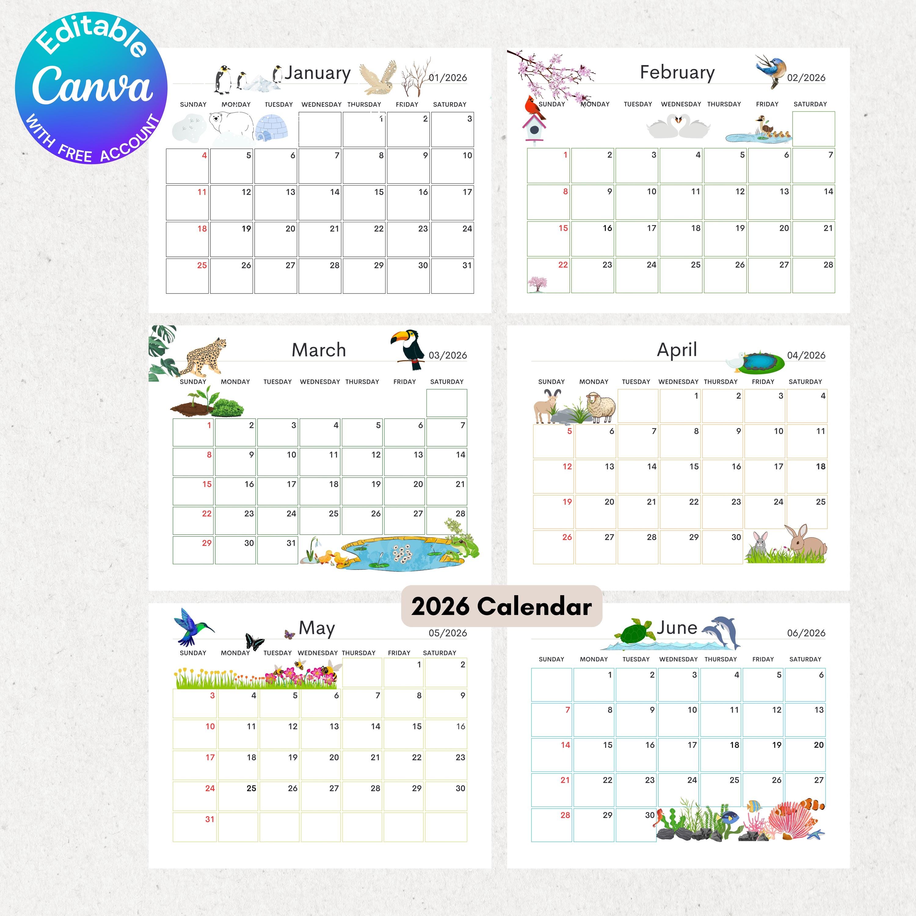 2026 Calendar Printable Cute Kids Calendar 2026 Wall Calendar PDF ...