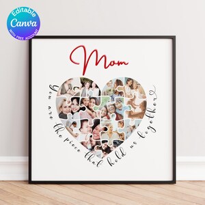 Custom Mum Photo Collage TEMPLATE, Gift for Mother, Mother&#39;s Day Gift, Birthday Present, Edit Yourself DIY Download, Canva Template