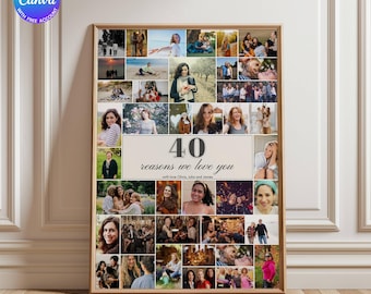 Personalized 40th Birthday Photo Collage: "40 Reasons We Love You" (Digital Download)