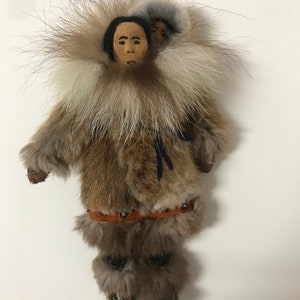 INTUIT Eskimo Indigenous DOLL Handmade with Baby Child Papoose - VG Fur & Leather
