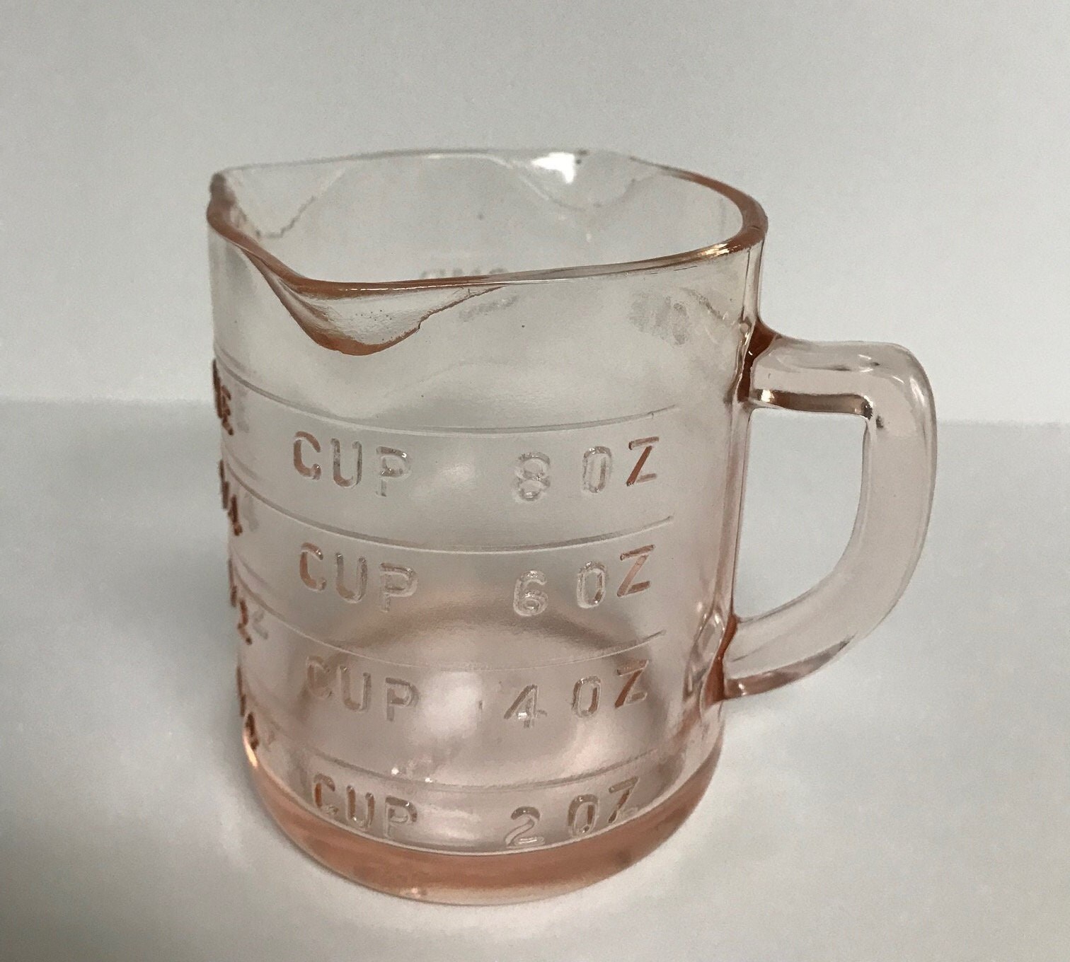 RARE Ribbed Pink Depression 2 Cup Measuring Glass w/ Spout EXCELLENT Near  Mint