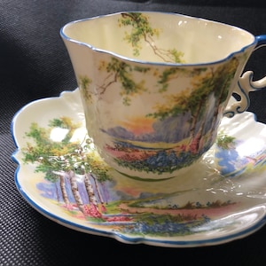 Vintage AYNSLEY Teacup & Saucer &quot;Bluebell Time&quot; 1930-1950s Bone China