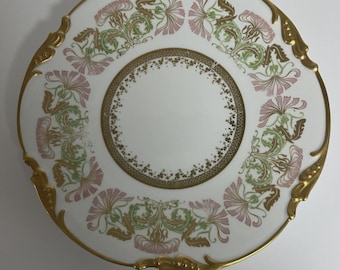 Antique 1906 JEAN POUYAT Limoges Pink / Green / Gold Art Deco Plate FRANCE