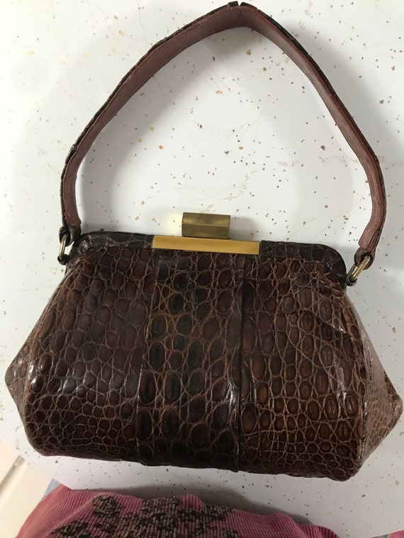 Vintage Mid-Century ALLIGATOR Leather Handbag Purs