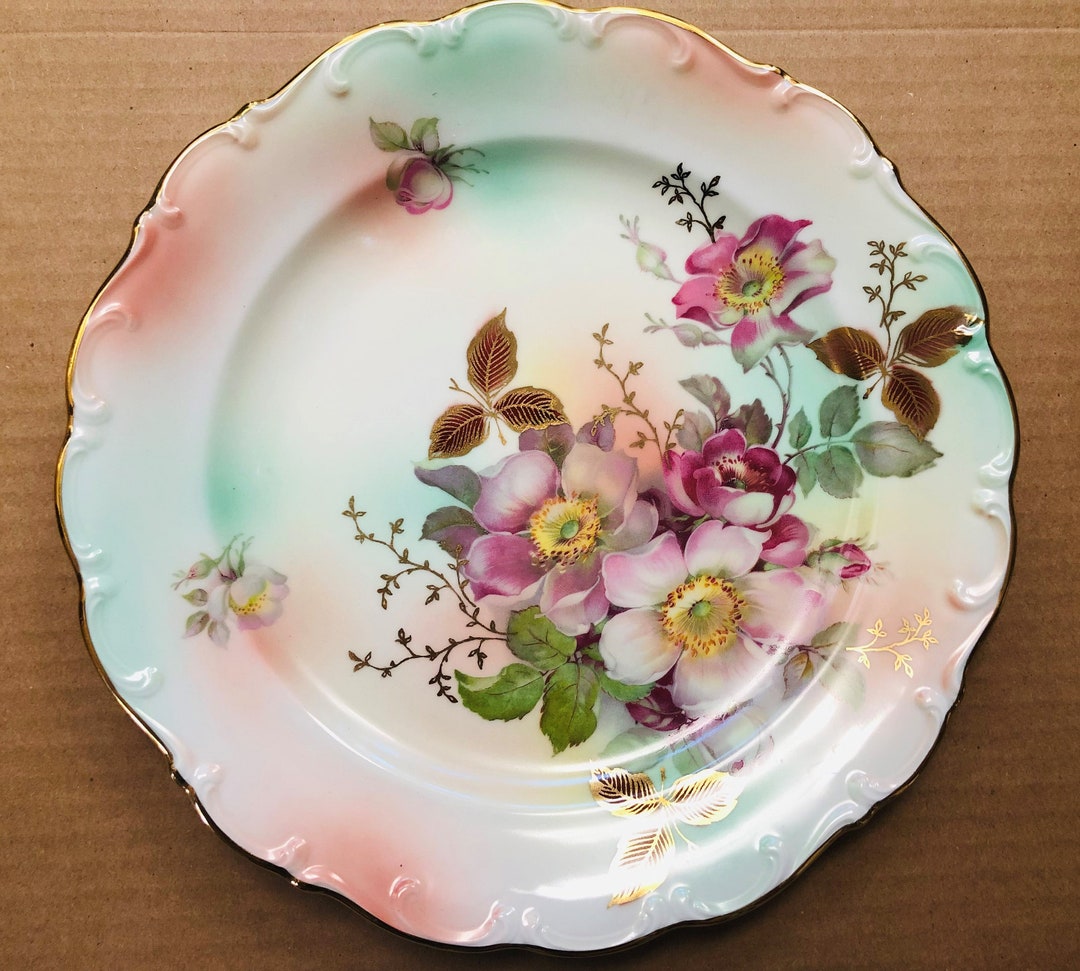 Vintage BAVARIA Schumann Arzburg Germany wild Rose 8 Dinner Plates ...