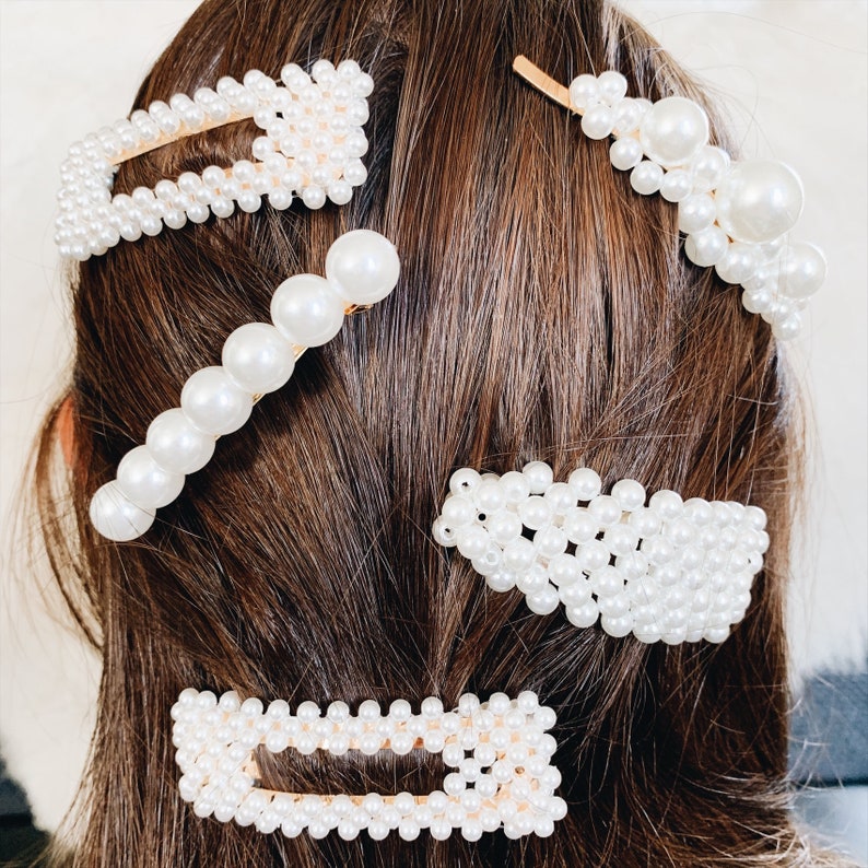 Pearl hair clip Pearl bar for hair at wedding Etsy