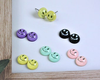 Smiley Face Ear Studs, Smilie Face Earrings, Happy Face Earrings, Smile Emoji Jewelry, Teen girl gift, Little Sister Gift