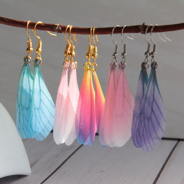 Butterfly Wing Earrings, Cottagecore Fairy Wing Earrings, Fairycore Jewelry, Light Weight Silk Earrings, Mori Kei Jewelry, Summer Jewelry