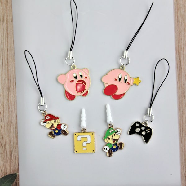 Mario Nintendo Phone Charm, Kirby Cell Phone Charm, Mario Question Block Keychain, Luigi Dust Plug, 90s Super Mario Gift, Game Controller