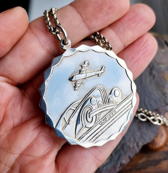 Huge Georg Jensen St Christopher Necklace Pendant Rare Double Sided on 18 Chain 39.7g Etsy