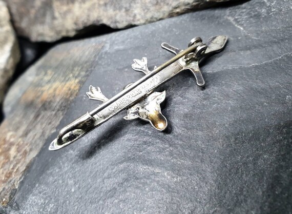 Vintage Silver STAG Dirk Brooch - with Purple Ame… - image 7