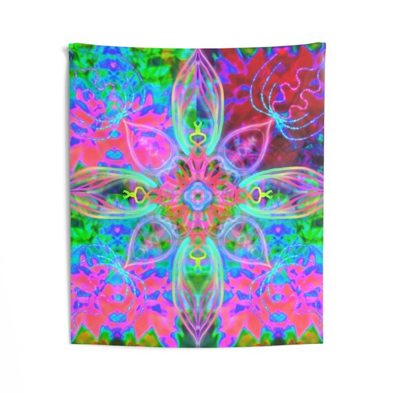 Electric Psychedelic Trippy Flower Tapestry