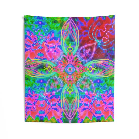Perfect tapestry for your music festival campsite. Electric Psychedelic Trippy Flower