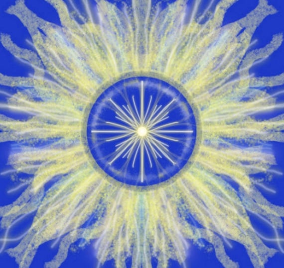 Sunburst Star Tapestry Blue Yellow White Happy Vibrant