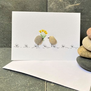 Handmade greeting card, love token, sea pebble birds, handmade card, ethical card, Mothers Day greeting, personalised card