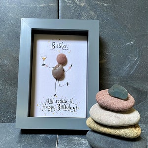 Pebble art birthday, personalised friendship wall art,  gift for her, pebble pictures, bestie birthday, framed pebble art,
