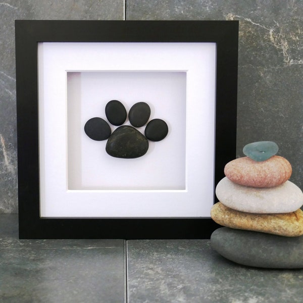 Pebble pictures, paw print art, dog lover's present, dog memorial keepsake, dog owner present