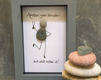 Pebble art birthday, birthday gift for her, pebble pictures, framed, personalised birthday picture