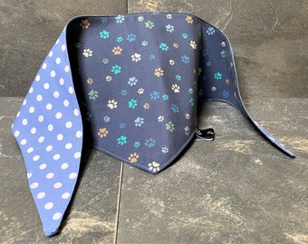 Dog bandana, blue paw print pattern, birthday dog, reversible & washable neckerchief, new dog gift, new puppy, dog mum, dog dad