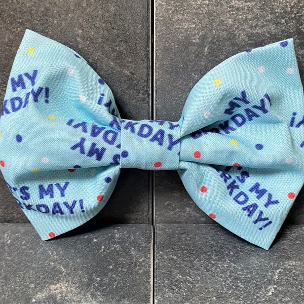 Bow tie for dogs, blue birthday bowtie, "it's my bark day", slide on collar bow tie, washable bow tie,