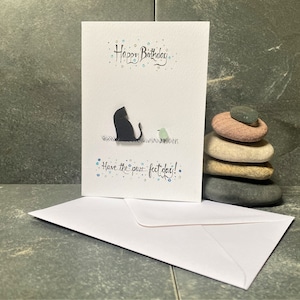 Carte faite main pour les amoureux des chats, carte en verre de mer, carte de chat, carte de voeux, carte d'anniversaire de chat, chat noir, carte d'anniversaire, calligraphie, fabriquée au Royaume-Uni