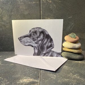 Dackel Karte, Bleistift Illustration, süße Hundeliebhaber Karte, Dackel Liebhaber Karte, leere Grußkarte, Karte für Sie oder Ihn,
