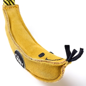 Eco-Friendly Barry the Banana Dog Toy: Durable Suede & Jute for Puppies and dogs. Natural Yellow Fun Tough Chew Toy