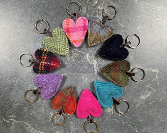 Heart keyring, Harris tweed, love token, wool anniversary gift, key fob for him, key fob for her
