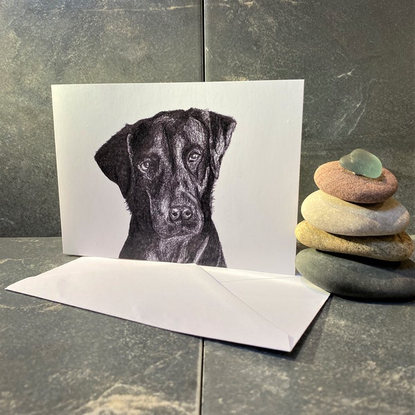 Black Labrador card, pencil illustration, cute dog lovers card, Labrador lovers card, blank greeting card, card for him or her