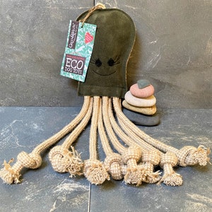 Olive the Octopus natural dog toy, eco dog toy, durable suede and jute