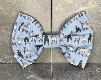 Bow tie for dogs, blue waggy tails dog bow tie, cute dog bum bow, slip on bow, quality funny bow tie, washable cotton