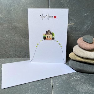Nieuwe huiskaart, unieke huisverhuizingskaart, Huisverwarmingskaart, blanco binnenzijde, Handgemaakte kaart, gerecyclede kaart en envelop,