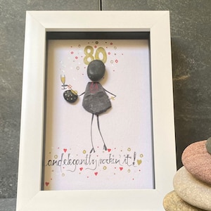 Personalised 80th Birthday Pebble Picture Gift for Her Framed Art