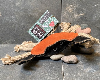 Eco friendly dog toy, Carlos the Crab toy, natural dog toy, made from suede and jute