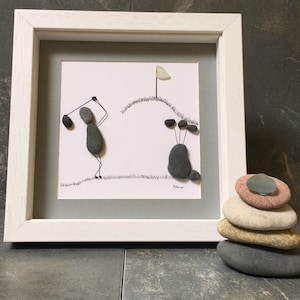 Uniek Pebble Art-golfscène ingelijst cadeau voor liefhebbers, Vaderdag