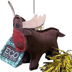 Rudy Reindeer Eco-Friendly, robust Natural Suede Dog Toy with Jute Filling, made in the UK