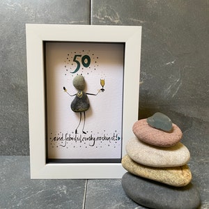 pebble picture, 50th birthday gift for friend, personalised pebble art, framed pebble art, humorous gift