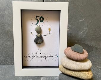 pebble picture, 50th birthday gift for friend, personalised pebble art, framed pebble art, humorous gift