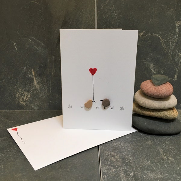 Pebble art love, pebble art birds, valentine love couple, anniversary pebble love birds, mothers day card, handmade card