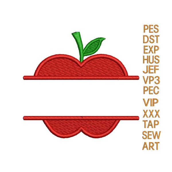 Split Apple embroidery design, split Apple embroidery pattern, apple embroidery machine, file for embroidery, digital download files N1258