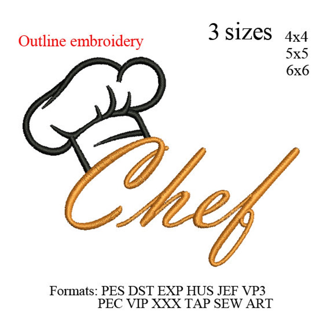 Chef Hat Outline With Text Kitchen Chef Embroidery Design, Chef Hat