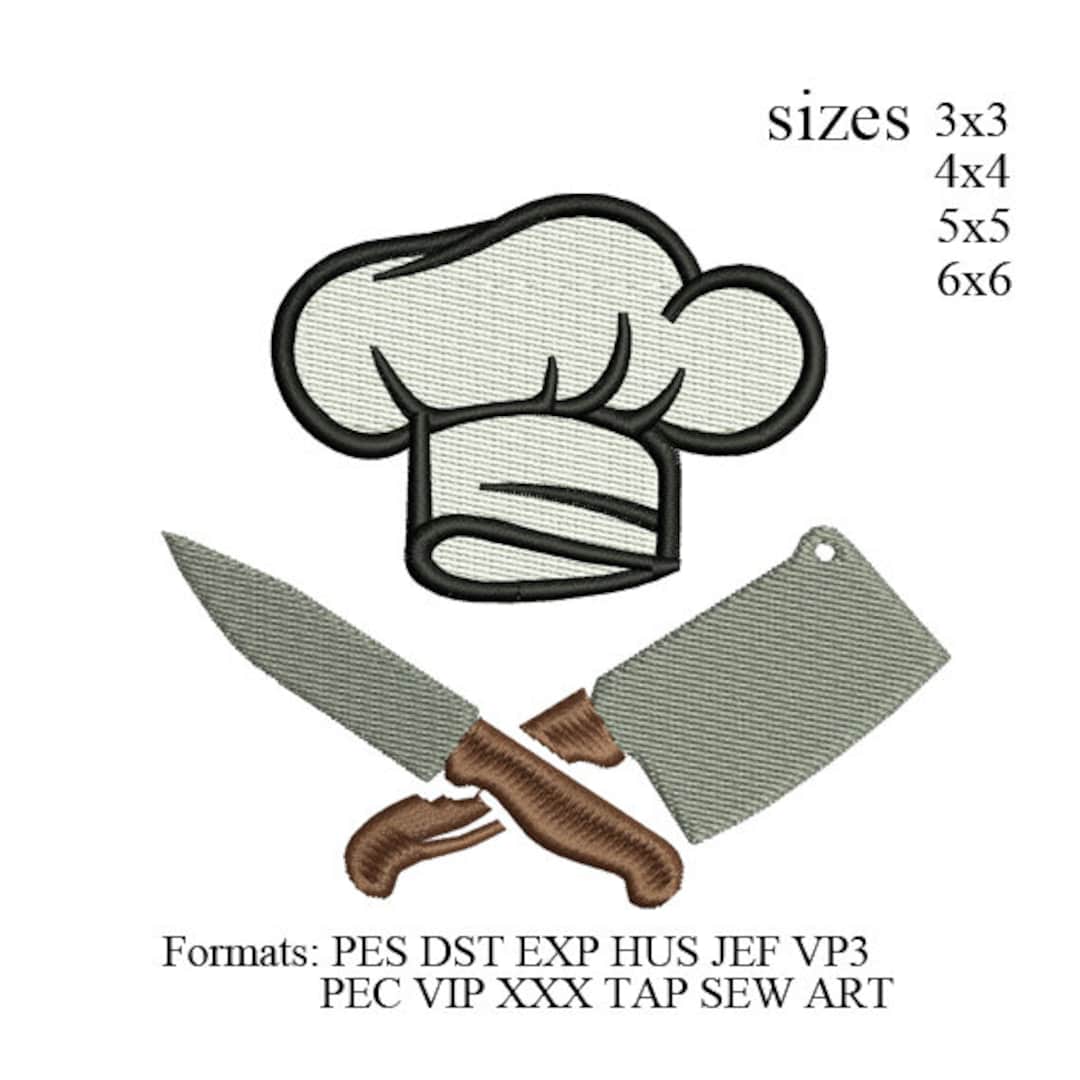 Chef Hat Embroidery Design, Kitchen Knives Embroidery Machine, Chef