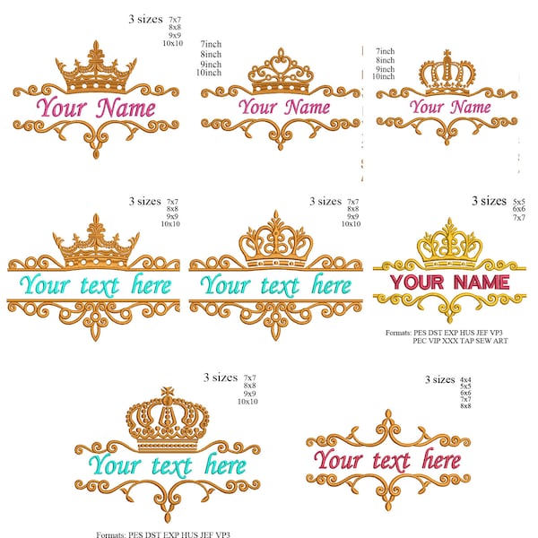 crown embroidery design set,8 tiara embroidery design,princess crown embroidery,Tiara crown embroidery,split crown embroidery name k1239