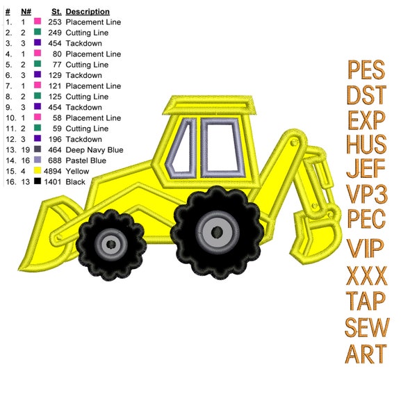 Backhoe applique embroidery design, Backhoe applique embroidery machine, k983 , embroidery digital download