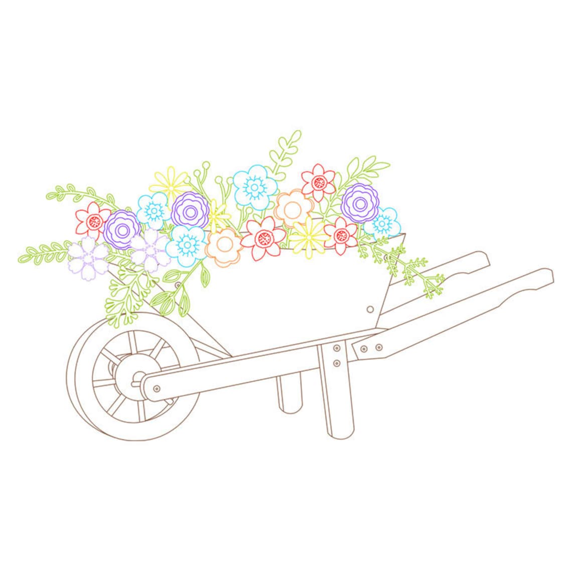 Wheelbarrow With Flowers SVG Design Single Line Drawing Sketch Pen