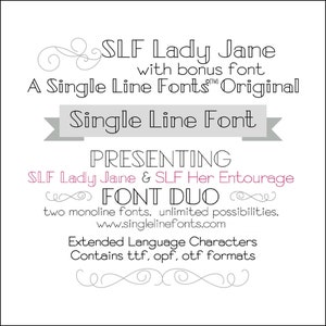 Single Line Fonts Journaling Fonts - Opf Fonts - Thin Font for Silhouette - &quot;SLf Lady Jane&quot; and &quot;SLf Her Entourage&quot;