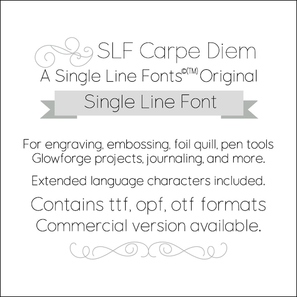 ECHTE Single Line Fonts©(TM) "SLf Carpe Diem" für Glowforge, Gravur, Embossing, Pen Tool, Laser, Foil Quill, Lightburn, etc.